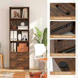 6-Tier Tall Freestanding Bookshelf with 4 Open Shelves and 2 Drawers-Rustic Brown view 7