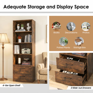 6-Tier Tall Freestanding Bookshelf with 4 Open Shelves and 2 Drawers-Rustic Brown view 8