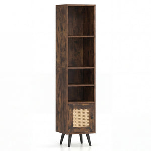 6-Tier Tall Narrow Bookcase 54 Inches Slim Storage Cabinet-Rustic Brown