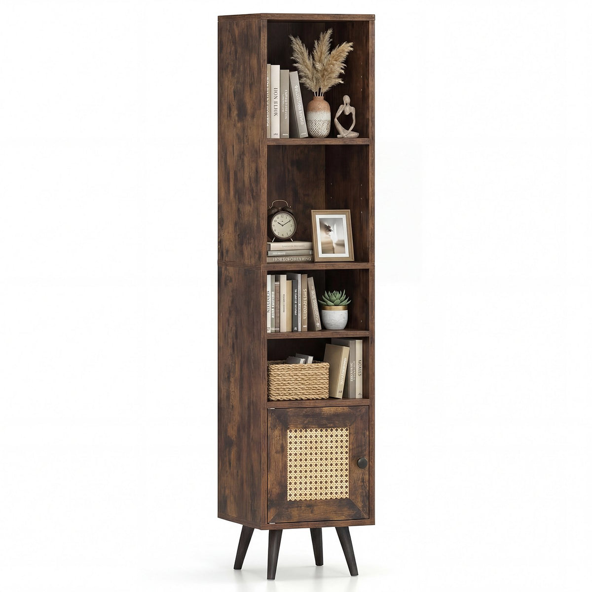 6-Tier Tall Narrow Bookcase 54 Inches Slim Storage Cabinet-Rustic Brown view 5