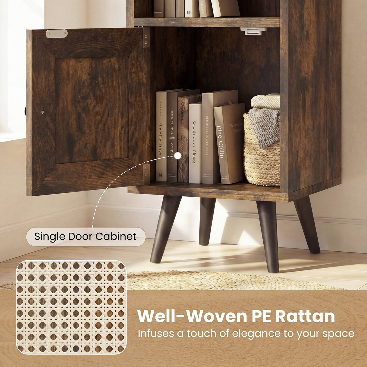 6-Tier Tall Narrow Bookcase 54 Inches Slim Storage Cabinet-Rustic Brown view 8