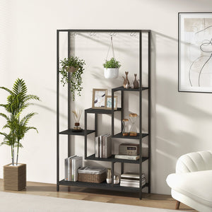 6-Tier Tall Plant Stand 71 Inch Metal Indoor Plant Shelf with 10 Hanging Hooks-Black view 3
