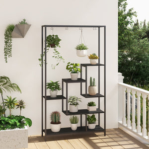 6-Tier Tall Plant Stand 71 Inch Metal Indoor Plant Shelf with 10 Hanging Hooks-Black view 5