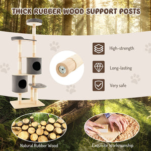 6-Tier Wooden Cat Tree with 2 Removeable Condos Platforms and Perch-Gray view 7