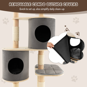 6-Tier Wooden Cat Tree with 2 Removeable Condos Platforms and Perch-Gray view 9