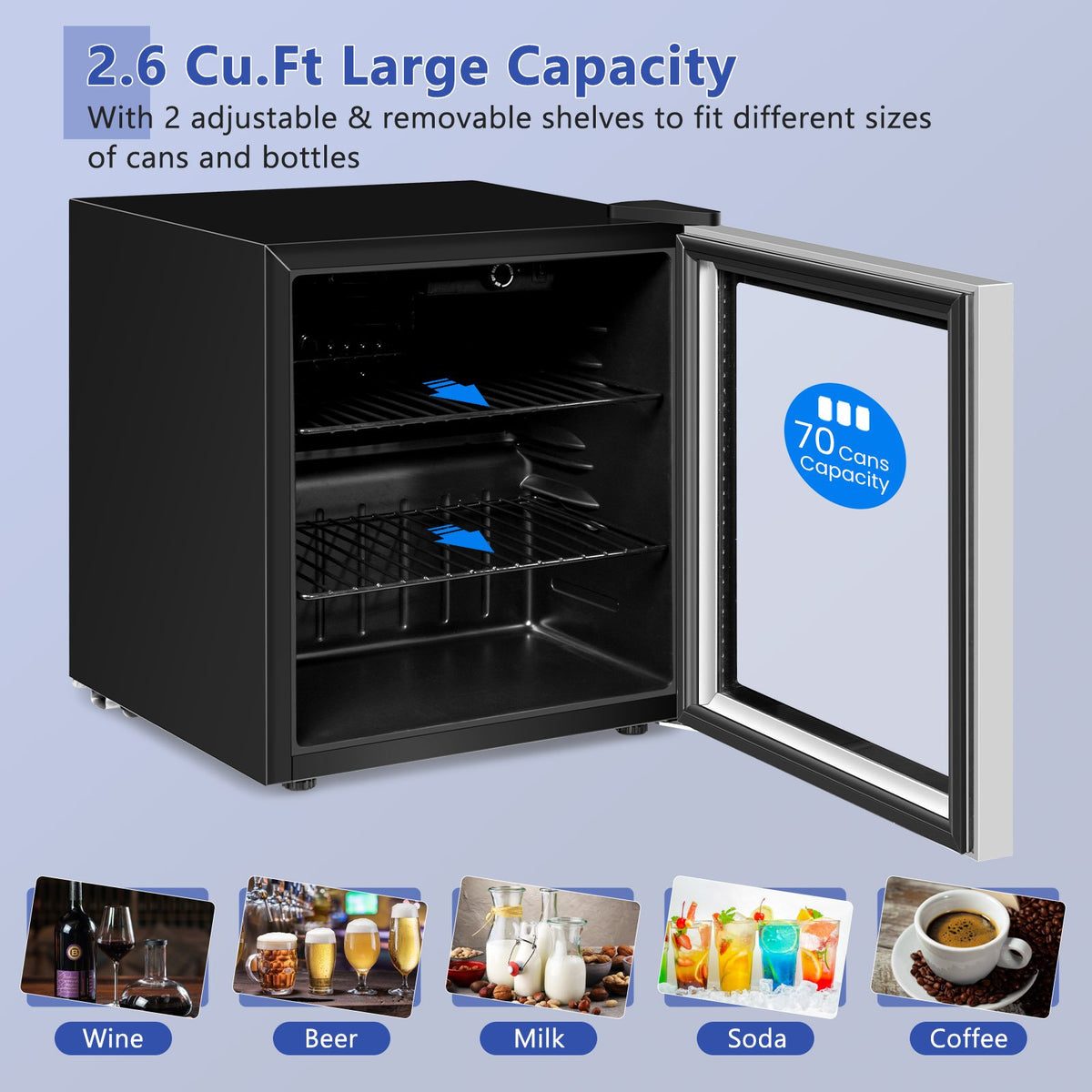 60 Can Beverage Mini, Refrigerator with Glass Door view 6