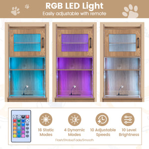 60 inches Cat Litter Box Enclosure with Adjustable LED Light & Storage Shelves and Charging Station-Natural view 9
