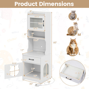 60 inches Cat Litter Box Enclosure with Adjustable LED Light & Storage Shelves and Charging Station-White view 5