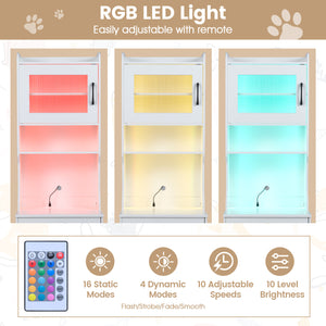 60 inches Cat Litter Box Enclosure with Adjustable LED Light & Storage Shelves and Charging Station-White view 6