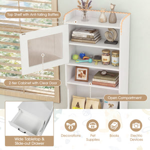 60 inches Cat Litter Box Enclosure with Adjustable LED Light & Storage Shelves and Charging Station-White view 7