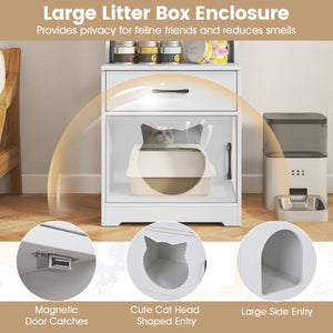 60 inches Cat Litter Box Enclosure with Adjustable LED Light & Storage Shelves and Charging Station-White view 8