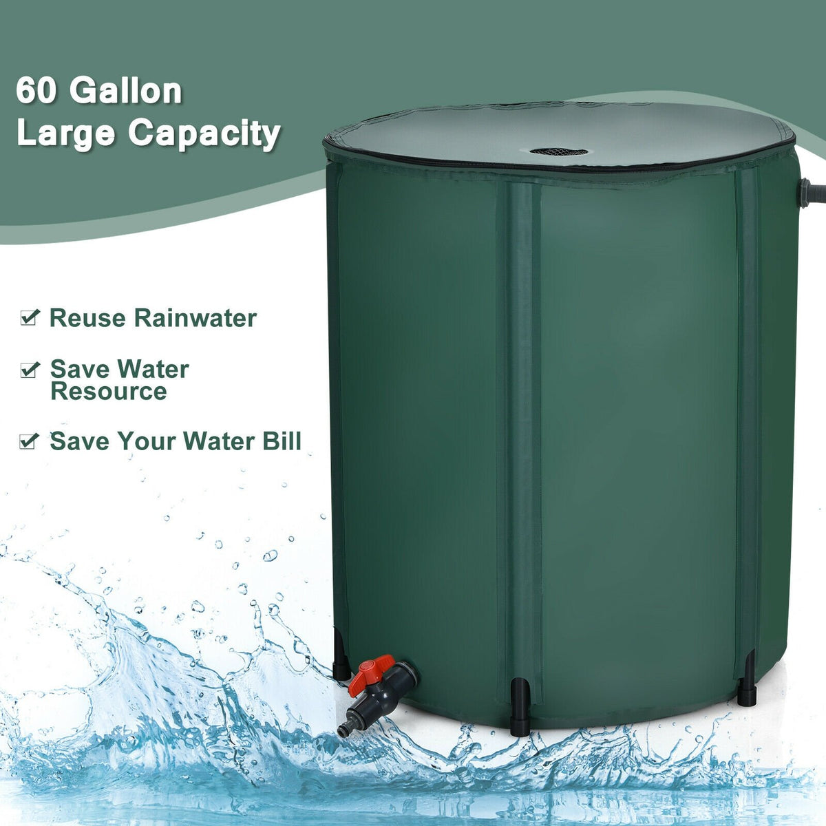 60 Gallon Collapsible Rain Barrel Water Collector view 3