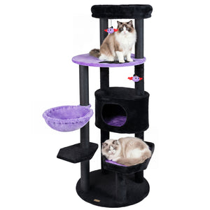 60 inches Gothic Cat Tower with Plush Perch and Spider Hanging Toys for Black Halloween-Purple