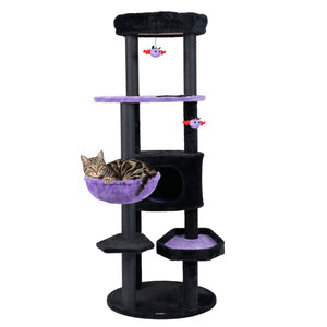 60 inches Gothic Cat Tower with Plush Perch and Spider Hanging Toys for Black Halloween-Purple view 4