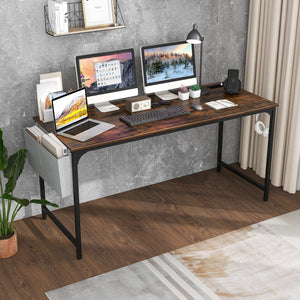 60 Inch Computer Desk with Charging Station Storage Bag-Rustic Brown view 3