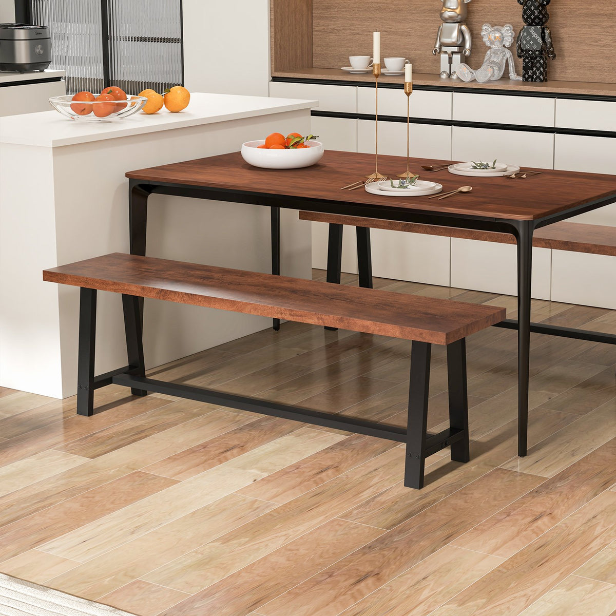 60 Inch Dining Bench 3 Person Entryway Shoe Bench with Metal Frame-60 inches view 3