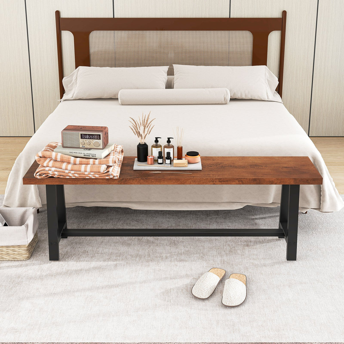 60 Inch Dining Bench 3 Person Entryway Shoe Bench with Metal Frame-60 inches view 6