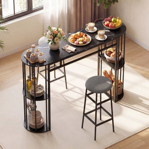 60 Inch Dining Table and 2 Upholstered Barstools with Faux Marble Tabletop-Gray view 3