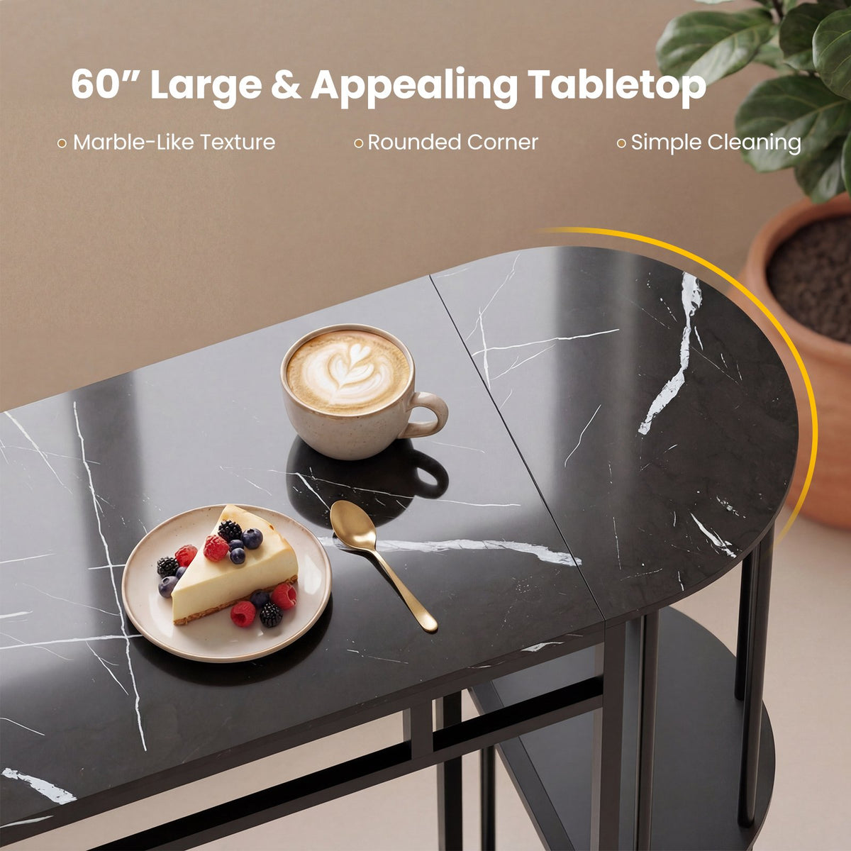 60 Inch Dining Table and 2 Upholstered Barstools with Faux Marble Tabletop-Gray view 7