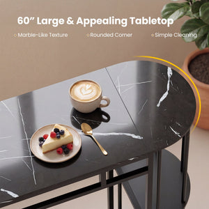 60 Inch Dining Table and 2 Upholstered Barstools with Faux Marble Tabletop-Gray view 7