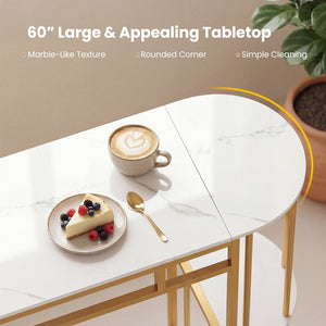 60 Inch Dining Table and 2 Upholstered Barstools with Faux Marble Tabletop-White view 7