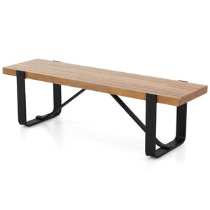 60 Inch Entryway Bench Rustic Farmhouse Wooden Shoe Rack with Metal Frame-Natural view 4