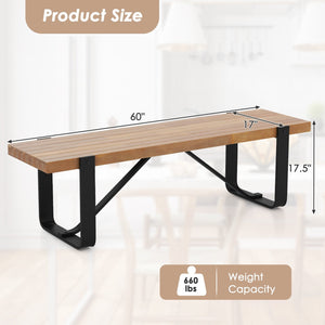 60 Inch Entryway Bench Rustic Farmhouse Wooden Shoe Rack with Metal Frame-Natural view 5
