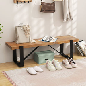 60 Inch Entryway Bench Rustic Farmhouse Wooden Shoe Rack with Metal Frame-Natural view 6