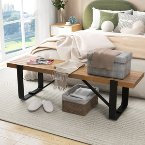 60 Inch Entryway Bench Rustic Farmhouse Wooden Shoe Rack with Metal Frame-Natural view 7