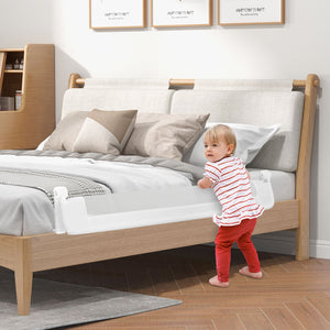 60-Inch Foldable Bed Rail Swing Down Baby Bed Guard Rail with Adjustable Safety Strap-White view 3