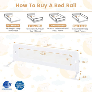 60-Inch Foldable Bed Rail Swing Down Baby Bed Guard Rail with Adjustable Safety Strap-White view 4
