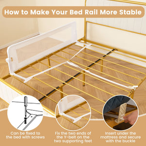 60-Inch Foldable Bed Rail Swing Down Baby Bed Guard Rail with Adjustable Safety Strap-White view 7