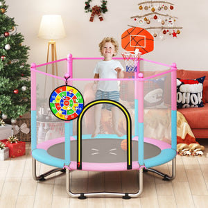 60 inch Kids Trampoline Toddler Recreational Trampoline with Basketball Hoop-Macaron view 2