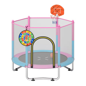 60 inch Kids Trampoline Toddler Recreational Trampoline with Basketball Hoop-Macaron view 4