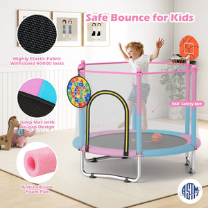 60 inch Kids Trampoline Toddler Recreational Trampoline with Basketball Hoop-Macaron view 6