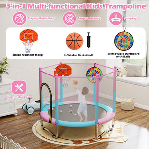 60 inch Kids Trampoline Toddler Recreational Trampoline with Basketball Hoop-Macaron view 8