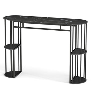 60 Inch Long Bar Table Narrow with Faux Marble Tabletop and Storage Shelves-Black view 4