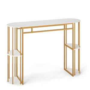 60 Inch Long Bar Table Narrow with Faux Marble Tabletop and Storage Shelves-White view 2