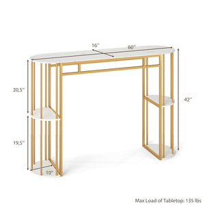 60 Inch Long Bar Table Narrow with Faux Marble Tabletop and Storage Shelves-White view 8