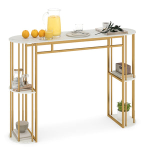 60 Inch Long Bar Table Narrow with Faux Marble Tabletop and Storage Shelves-White view 9