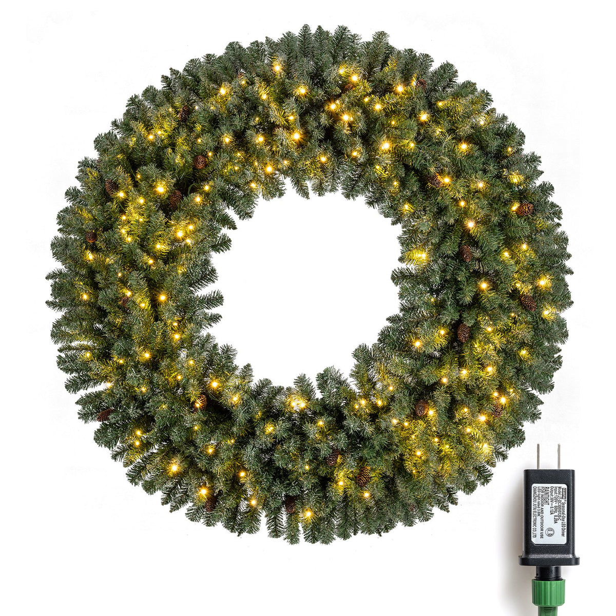 60 Inch Pre-Lit Artificial Christmas Wreath 200 LED Warm White Lights-1 Piece