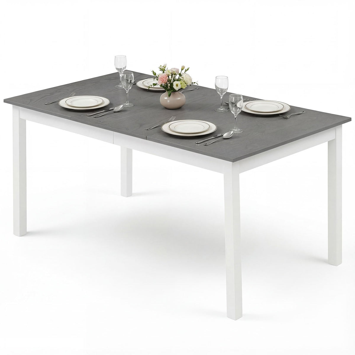 60 Inch Rectangular Dinner Table with Solid Rubber Wood Legs-Gray