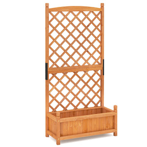 60 Inch Tall Raised Garden Bed with Diamond Lattice Trellis and Drainage Holes-Orange