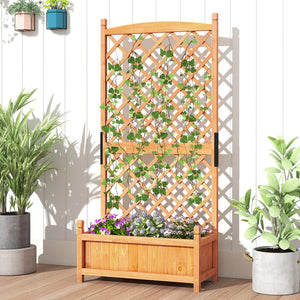 60 Inch Tall Raised Garden Bed with Diamond Lattice Trellis and Drainage Holes-Orange view 2