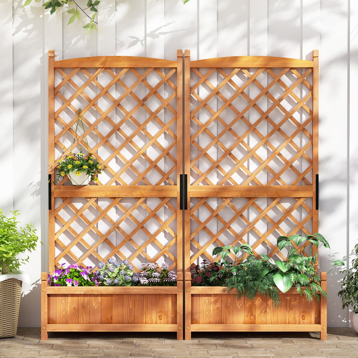 60 Inch Tall Raised Garden Bed with Diamond Lattice Trellis and Drainage Holes-Orange view 3