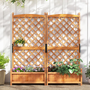 60 Inch Tall Raised Garden Bed with Diamond Lattice Trellis and Drainage Holes-Orange view 3