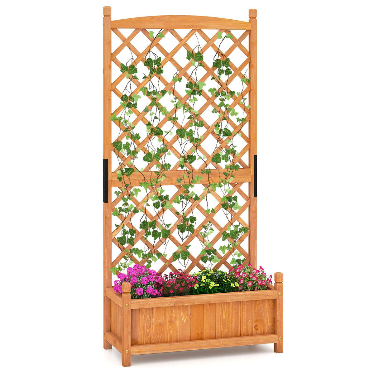 60 Inch Tall Raised Garden Bed with Diamond Lattice Trellis and Drainage Holes-Orange view 4