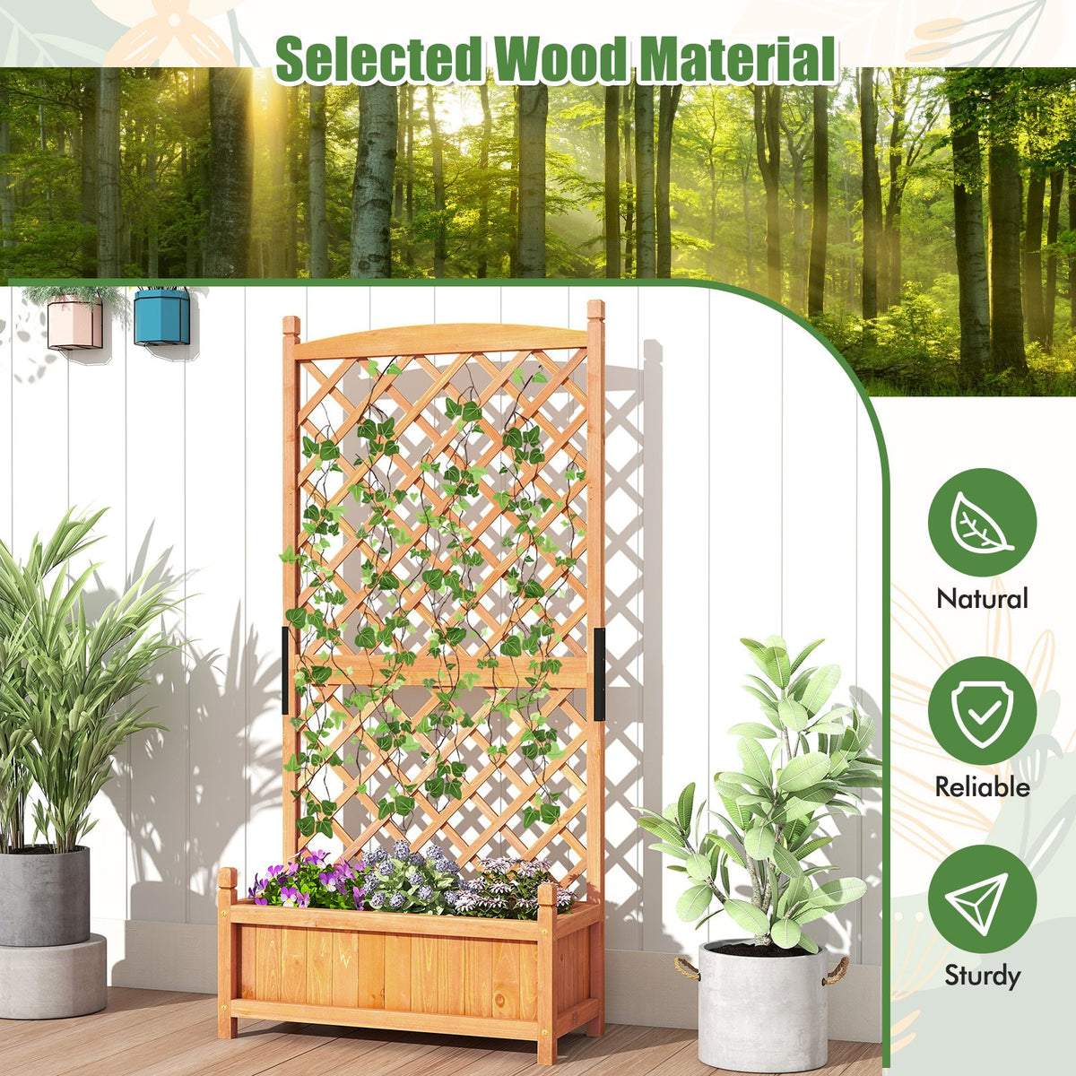 60 Inch Tall Raised Garden Bed with Diamond Lattice Trellis and Drainage Holes-Orange view 9