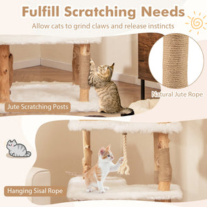 60 Inch Tall Solid Wood Cat Tree Modern Wooden Cat Tower with 2 Perches-White view 8