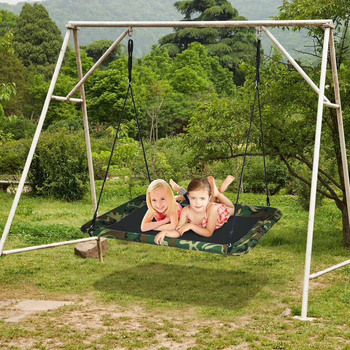 60 Inches Platform Tree Swing Outdoor with, 2 Hanging Straps-Camouflage view 2